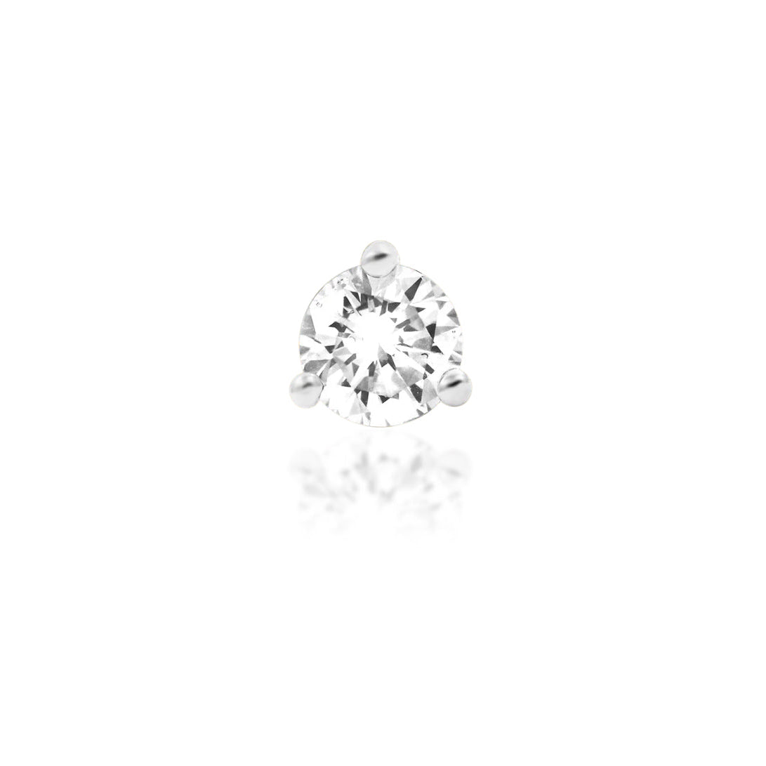 Junipurr Diamond Prong solid 14k white gold threadless end with a round lab-grown diamond, front view.