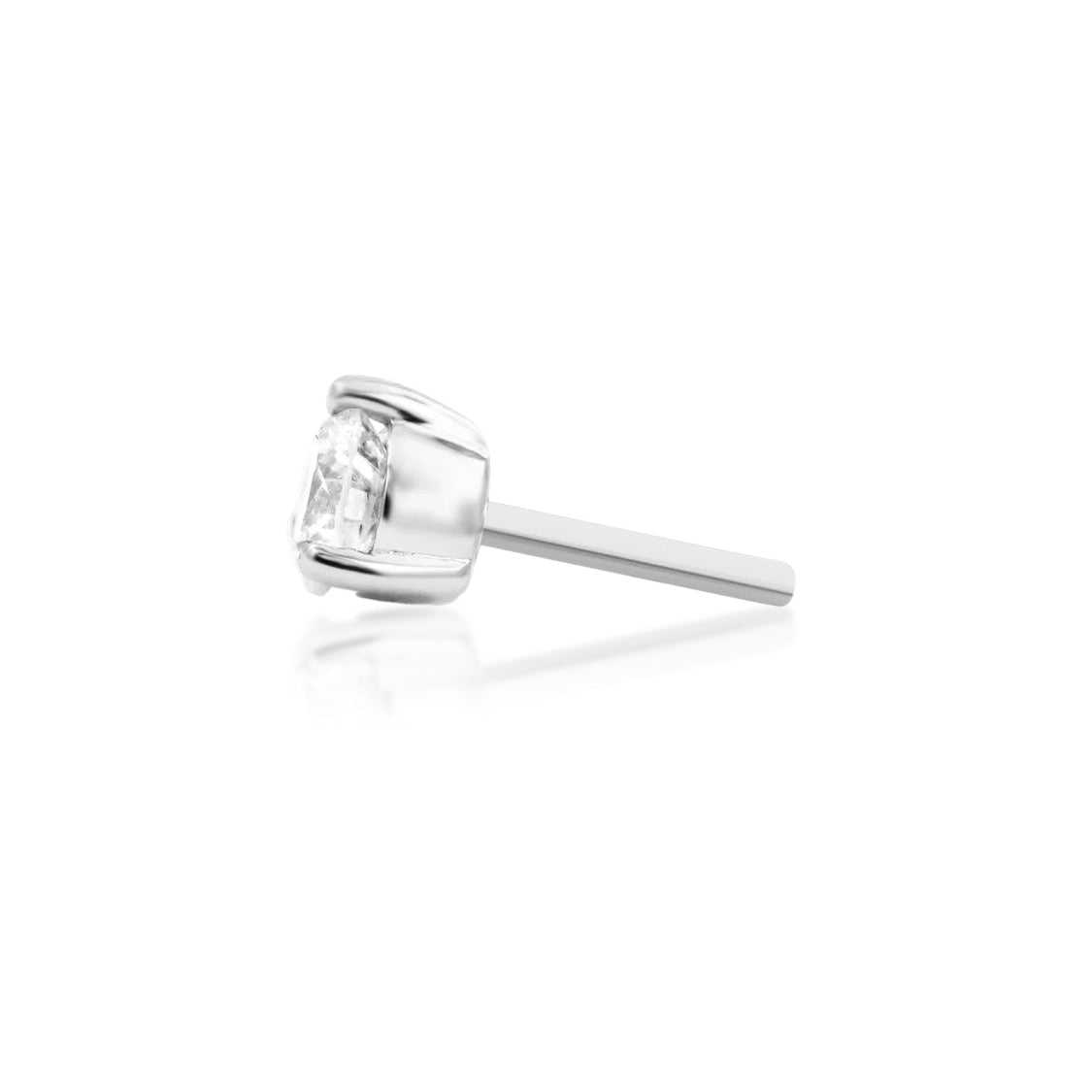 Junipurr Diamond Prong solid 14k white gold lab-grown diamond threadless end, side profile.