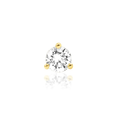 Junipurr Diamond Prong solid 14k yellow gold threadless end with a round lab-grown diamond, front view.