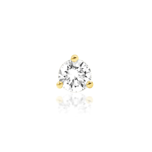 Junipurr Diamond Prong solid 14k yellow gold threadless end with a round lab-grown diamond, front view.