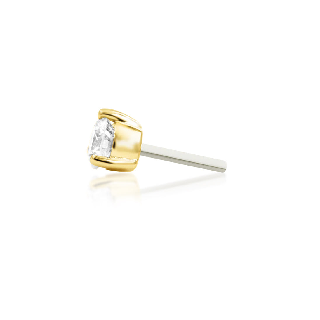 Junipurr Diamond Prong solid 14k yellow gold lab-grown diamond threadless end, side profile.