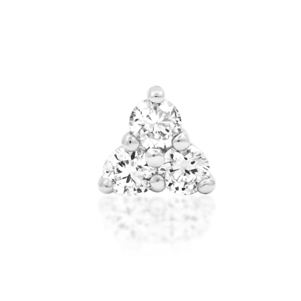 Junipurr Diamond Trinity solid 14k white gold threadless end with three 1mm lab-grown diamonds.