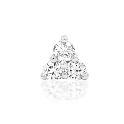 Junipurr Diamond Trinity solid 14k white gold threadless end with three 1mm lab-grown diamonds.