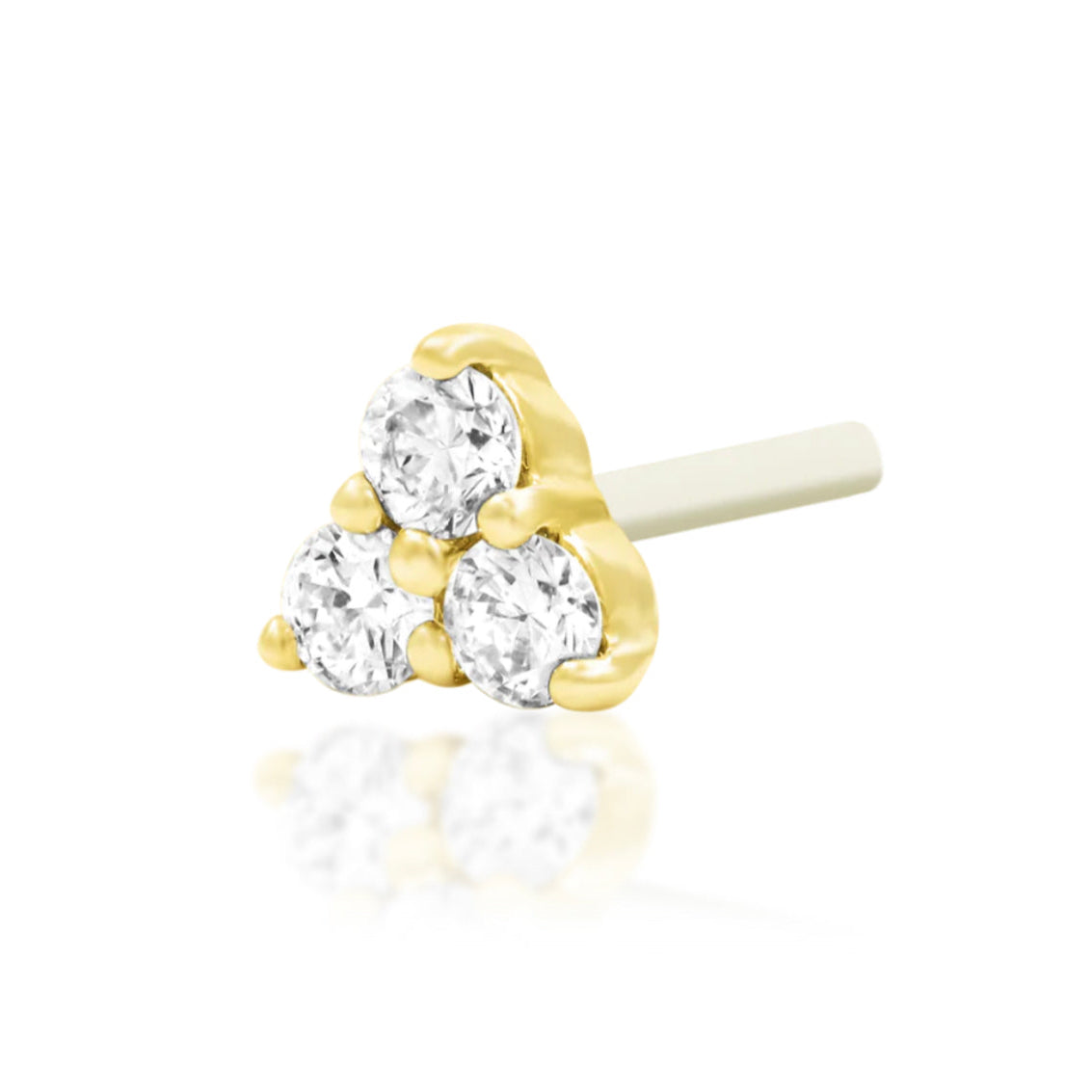 Junipurr Diamond Trinity solid 14k yellow gold three-diamond threadless end with F-colour lab-grown diamonds.