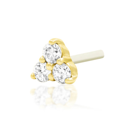Junipurr Diamond Trinity solid 14k yellow gold three-diamond threadless end with F-colour lab-grown diamonds.