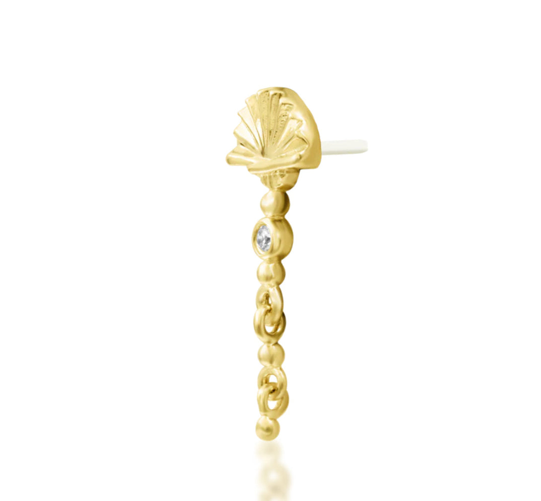 Junipurr Dita solid 14k gold White CZ chain dangle threadless end, product view.