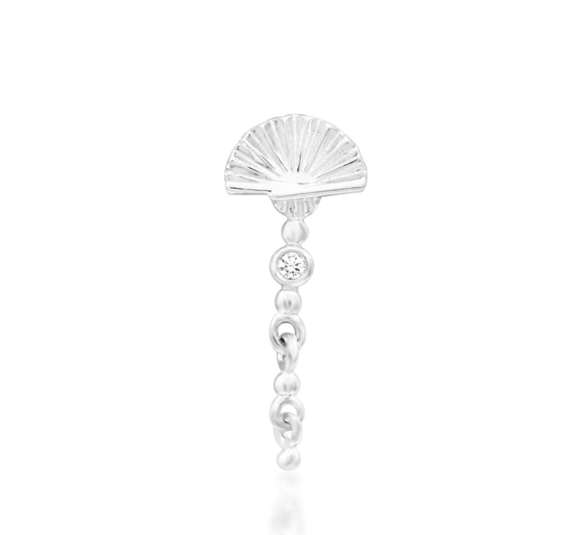 Junipurr Dita solid 14k white gold White CZ chain dangle threadless end, front view.