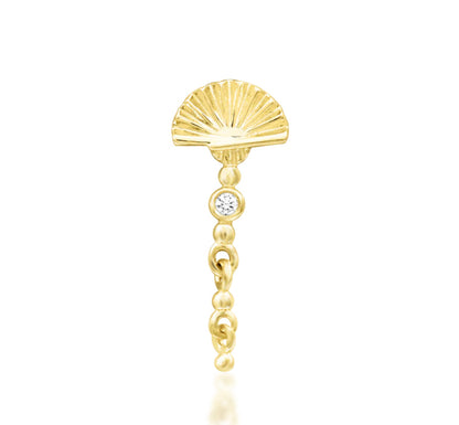 Junipurr Dita solid 14k yellow gold White CZ chain dangle threadless end, front view.