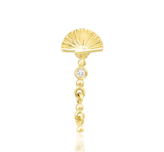 Junipurr Dita solid 14k yellow gold White CZ chain dangle threadless end, front view.