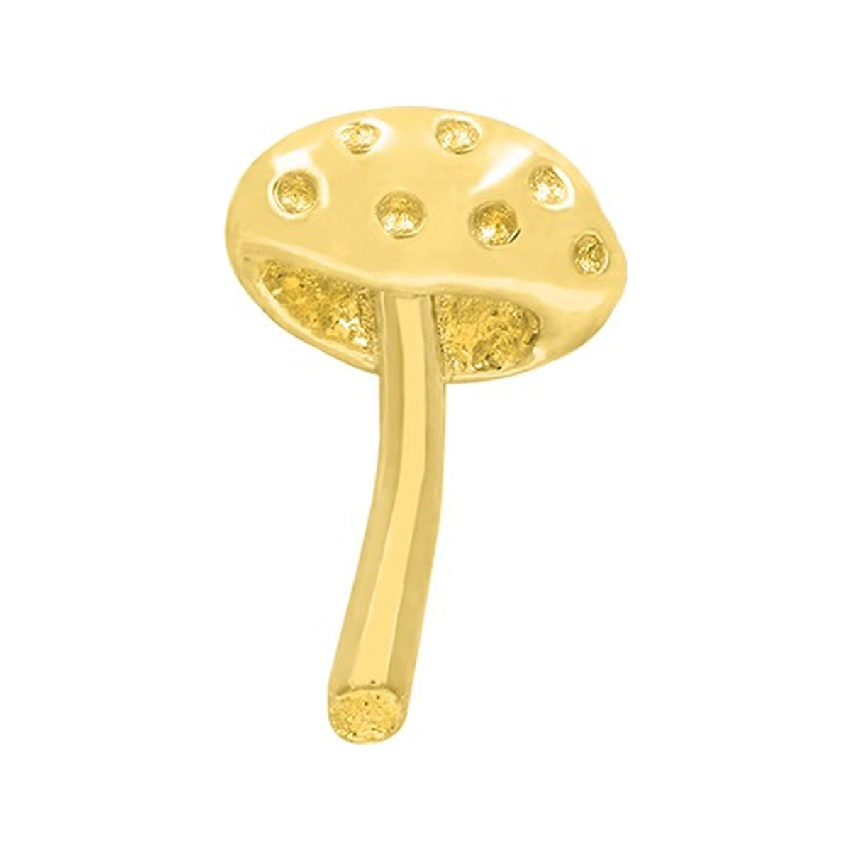 Junipurr Dotty solid 14k yellow gold mushroom threadless end, front view.