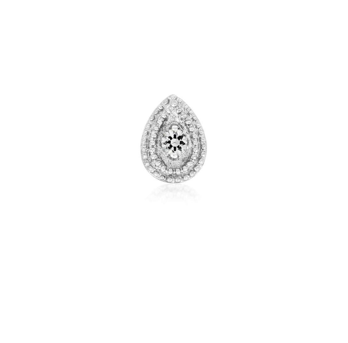 Junipurr Double Millgrain solid 14k gold pear White CZ decorative end, product view.