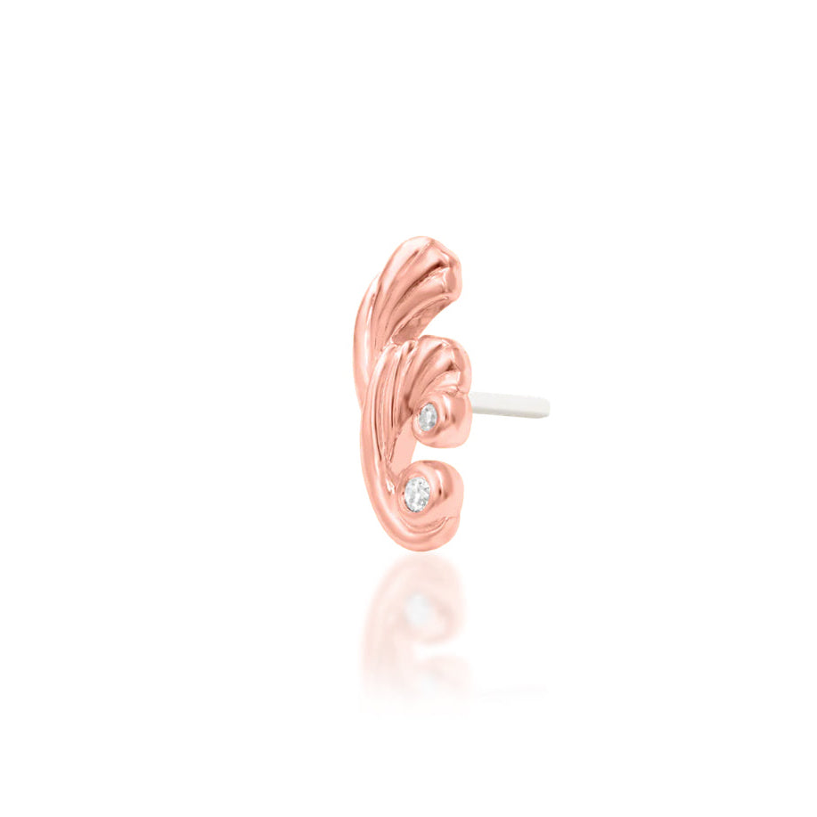 Off front angled view of the Junipurr Jewellery Dova in rose gold highlighting warm tones and subtle sparkle.