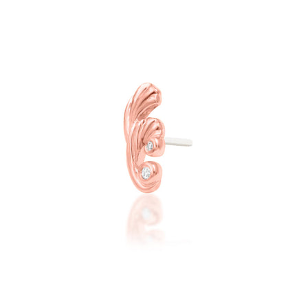 Off front angled view of the Junipurr Jewellery Dova in rose gold highlighting warm tones and subtle sparkle.
