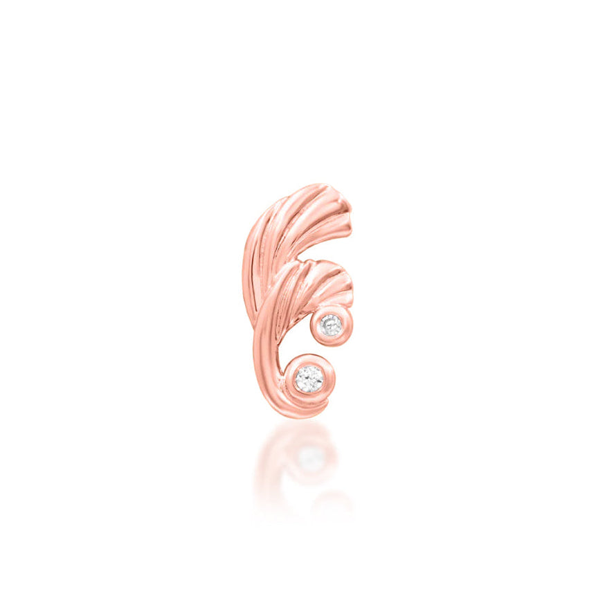 Front view of the Junipurr Jewellery Dova threadless end in 14k rose gold set with white cubic zirconia stones.