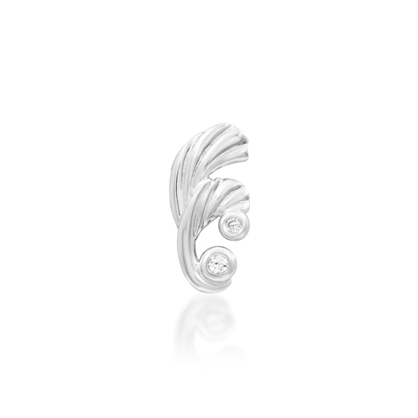 Front view of the Junipurr Jewellery Dova threadless end in 14k white gold featuring white cubic zirconia stones.