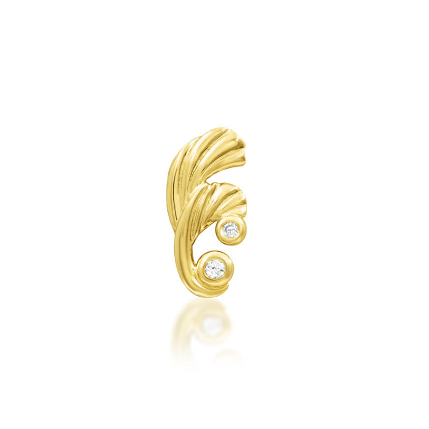 Front view of the Junipurr Jewellery Dova threadless end in 14k yellow gold set with white cubic zirconia stones.