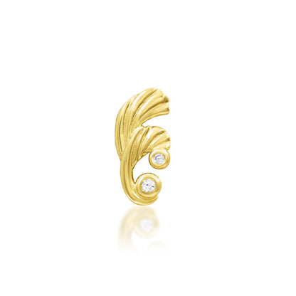 Front view of the Junipurr Jewellery Dova threadless end in 14k yellow gold set with white cubic zirconia stones.