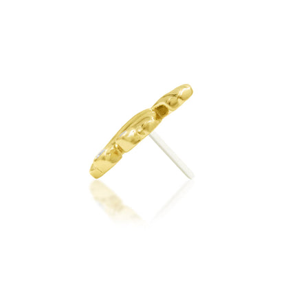 Side profile of the Junipurr Jewellery Dova 14k yellow gold threadless end measuring 4.2mm x 9mm.