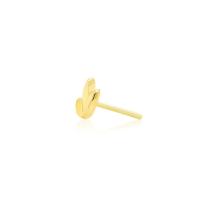 Junipurr Dr. Bloom solid 14k yellow gold three-leaf threadless end measuring approximately 3.9mm × 3.7mm.