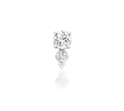Junipurr Ecstatic solid 14k white gold threadless end with two graduated lab-grown diamonds, front view.