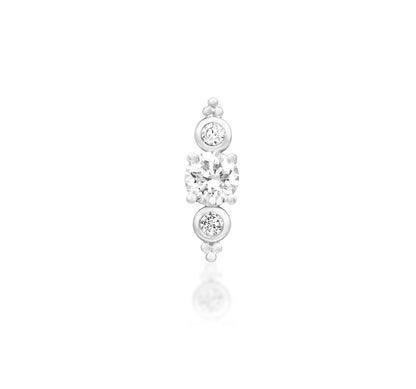 Junipurr Elated solid 14k gold threadless end set with three lab-grown diamonds, product view.