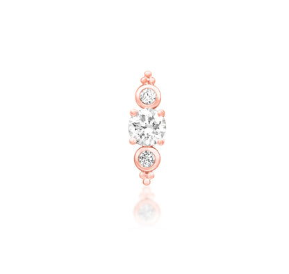 Junipurr Elated solid 14k gold three-stone lab-grown diamond threadless end, product view.