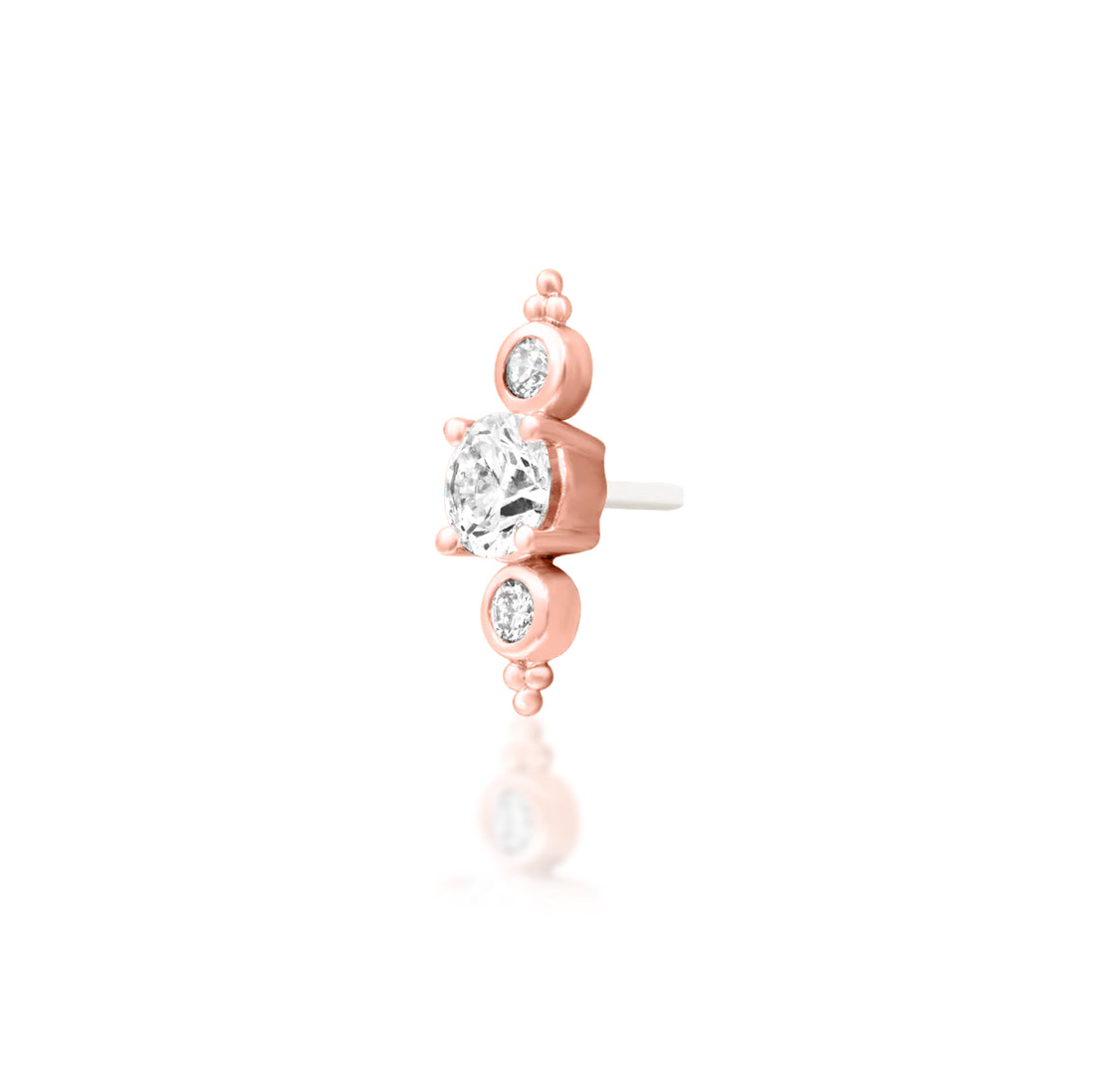 Junipurr Elated solid 14k gold lab-grown diamond decorative end with an elongated profile, product view.