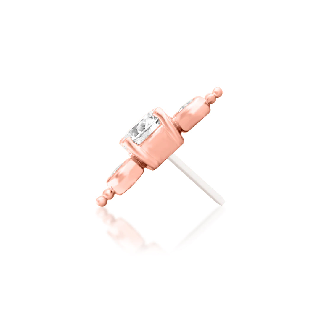 Junipurr Elated solid 14k gold threadless decorative end with three lab-grown diamonds, product view.