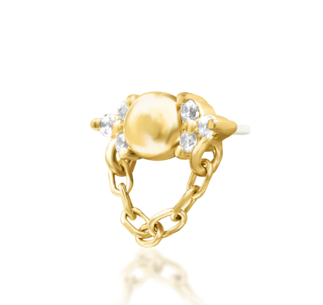 Junipurr Elena solid 14k gold six-stone White CZ threadless decorative end, product view.