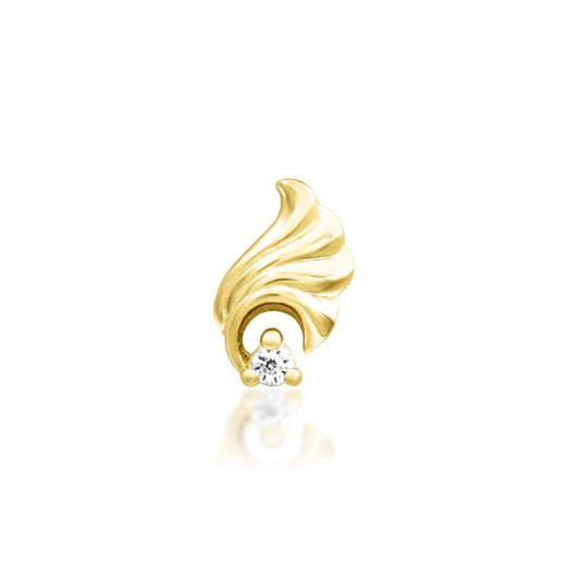 Junipurr Elenor solid 14k yellow gold White CZ threadless end, front view.