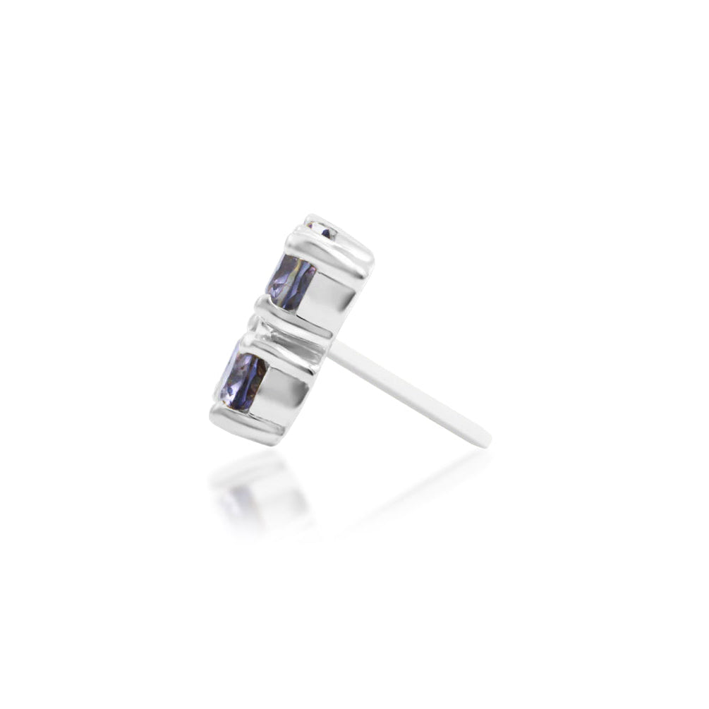 Junipurr EME solid 14k white gold Iolite flower threadless end with White CZ centre, side profile.