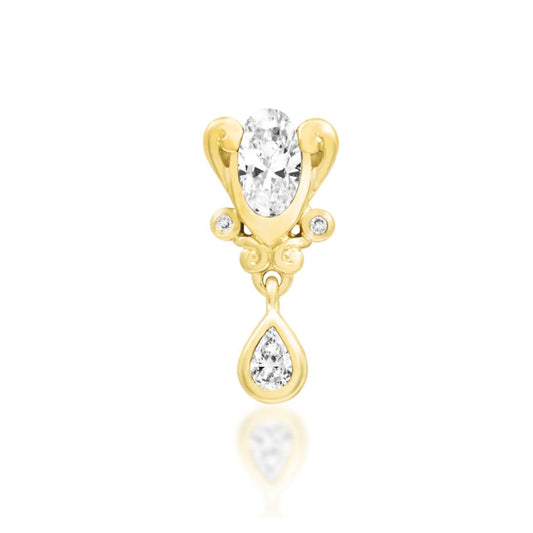Junipurr Empusa solid 14k yellow gold White CZ threadless decorative end, front view.