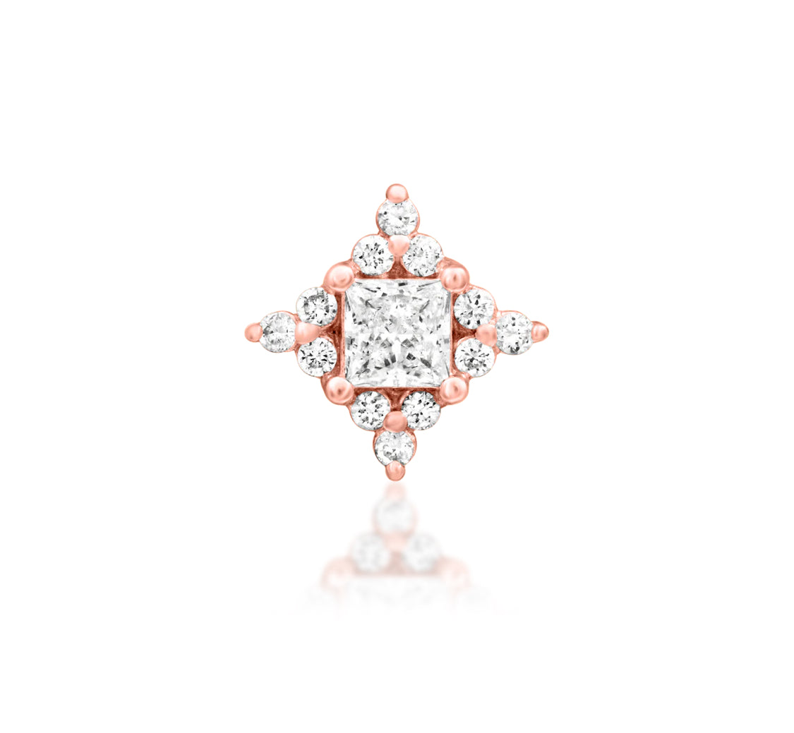 Junipurr Enchant fixed princess-cut lab-grown diamond decorative end in solid 14k gold, product view.