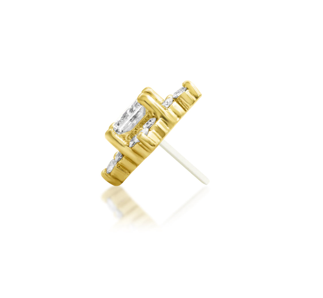 Junipurr Enchant solid 14k yellow gold princess-cut lab-grown diamond threadless end, side profile.