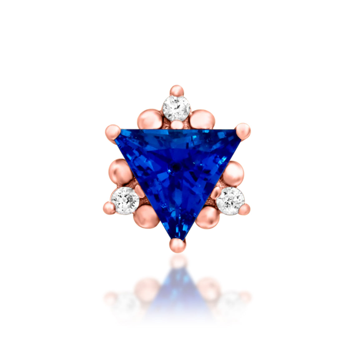 Junipurr Enlee solid 14k gold geometric Sapphire Blue CZ decorative end, product view.