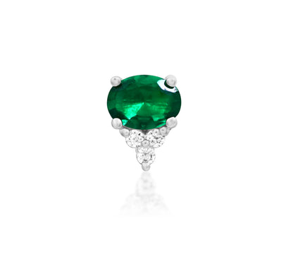 Junipurr Fahey white gold Emerald Green CZ Threadless Decorative End, front view.