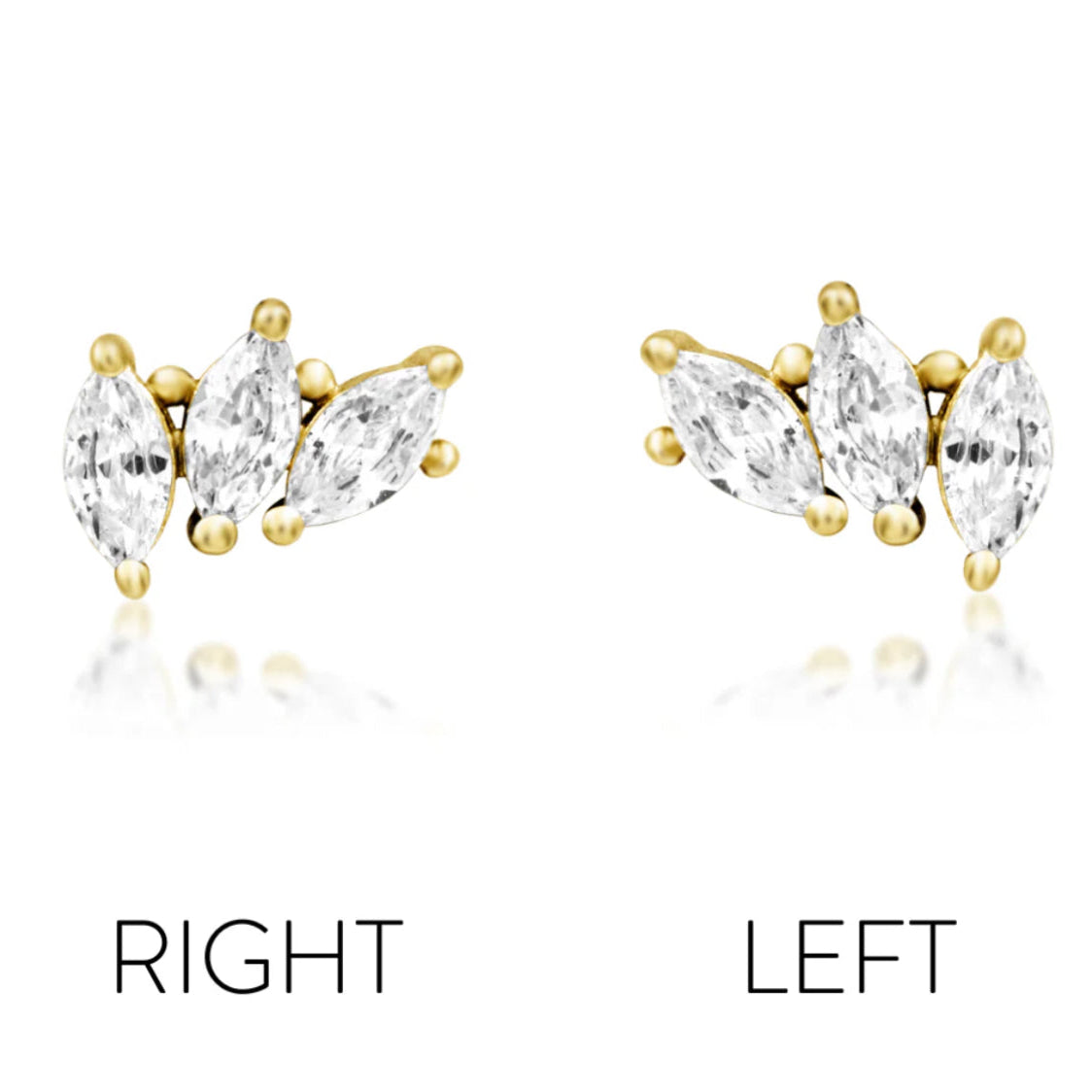 Junipurr Fallon directional marquise White CZ flower threadless end in solid 14k gold, product view.