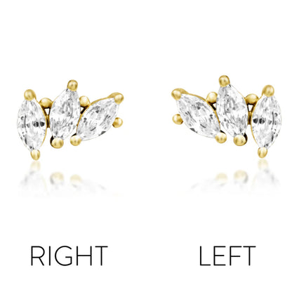 Junipurr Fallon directional marquise White CZ flower threadless end in solid 14k gold, product view.