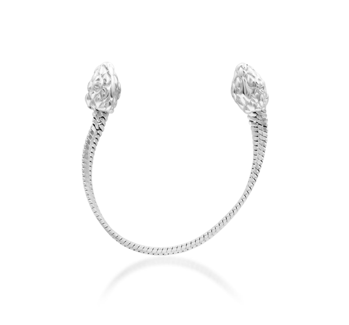 Junipurr Fang solid 14k white gold double-piercing snake chain earring, product view.