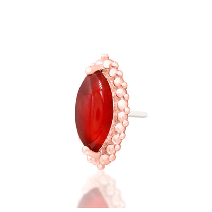 Junipurr Fernley solid 14k rose gold Carnelian beaded threadless end, angled view.