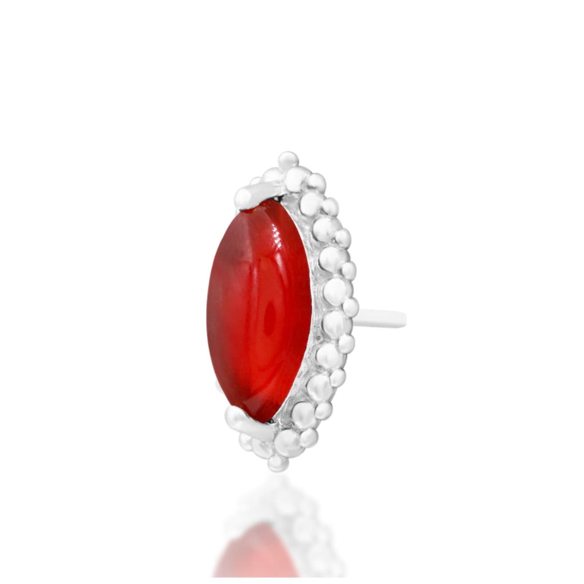 Junipurr Fernley solid 14k white gold Carnelian beaded threadless end, angled view.