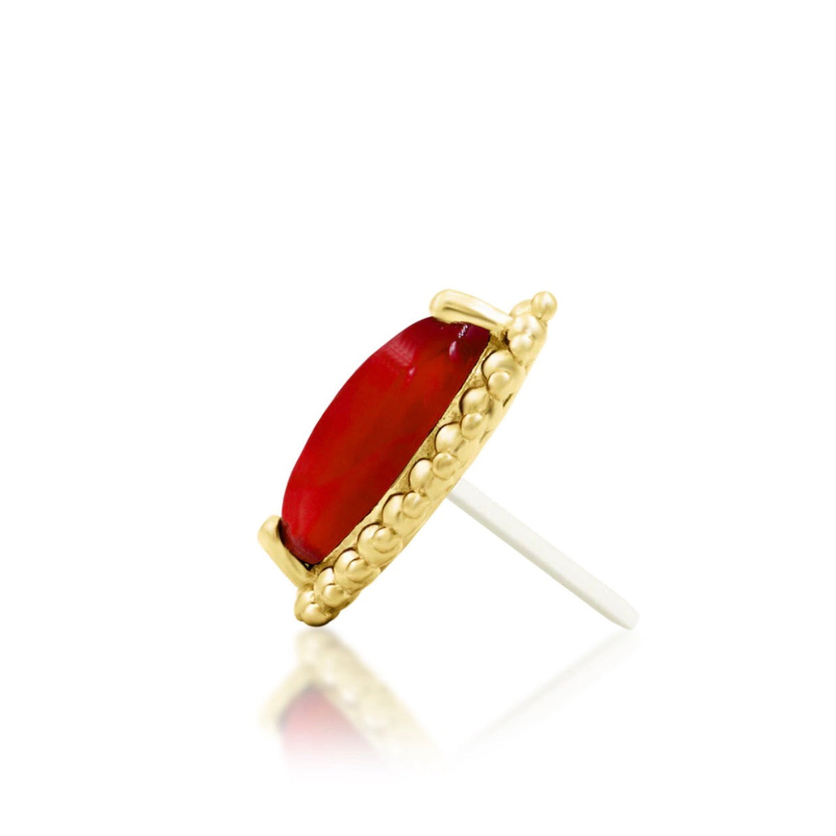 Junipurr Fernley solid 14k yellow gold Carnelian beaded threadless end, side profile.