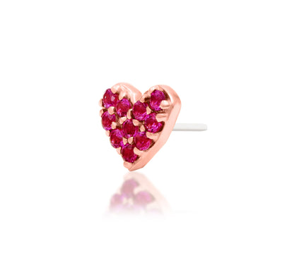 Junipurr First Love solid 14k rose gold Pink CZ heart threadless end, angled view.