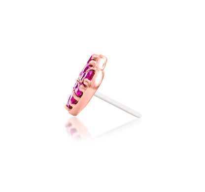 Junipurr First Love solid 14k rose gold Pink CZ heart threadless end, side profile.