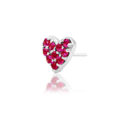 Junipurr First Love solid 14k white gold Pink CZ heart threadless end, angled view.