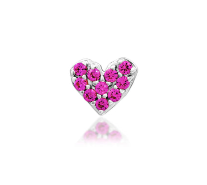 Junipurr First Love solid 14k white gold Pink CZ heart threadless end, front view.