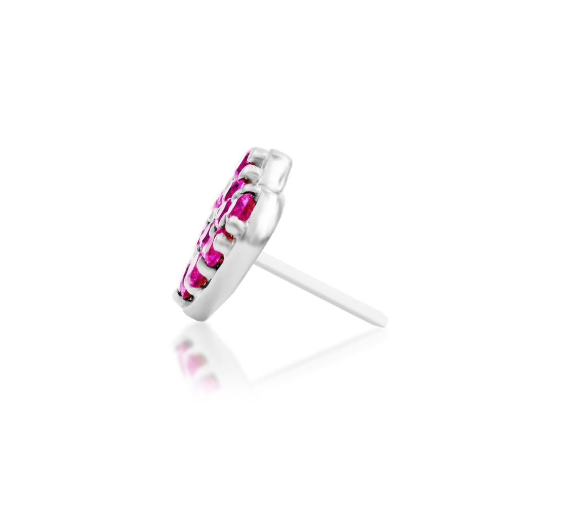 Junipurr First Love solid 14k white gold Pink CZ heart threadless end, side profile.