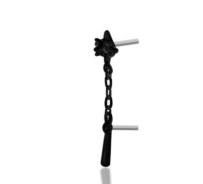 Junipurr Flail solid 14k gold black-rhodium double-pin decorative end, product view.