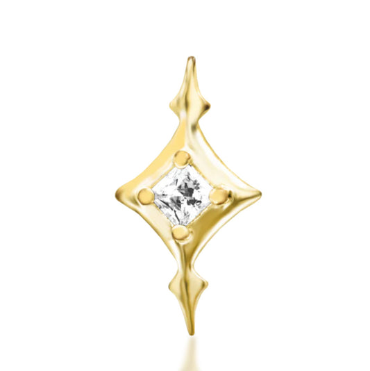 Junipurr Ginia round gemstone cluster threadless decorative end in solid 14k gold, product view.