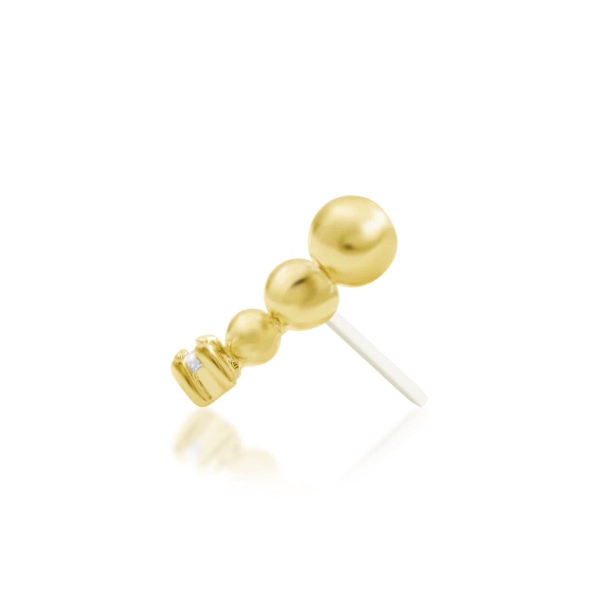 Junipurr Glo solid 14k gold curved White CZ threadless decorative end, detail view.